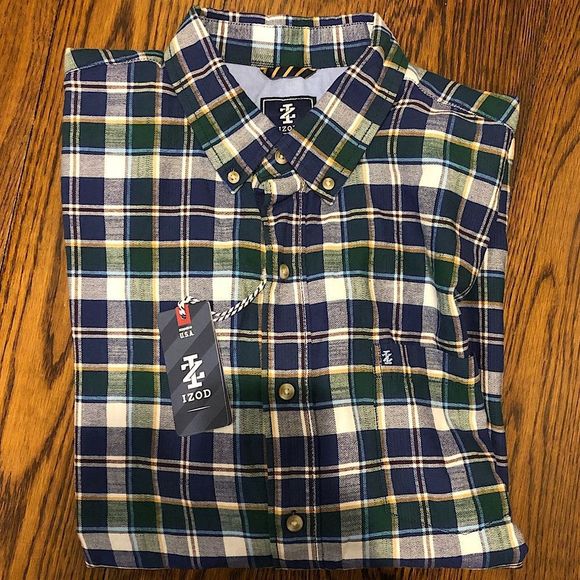 IZOD Men’s Blue Green Plaid Long Sleeve Button Down Shirt Sz XL - Picture 1 of 6